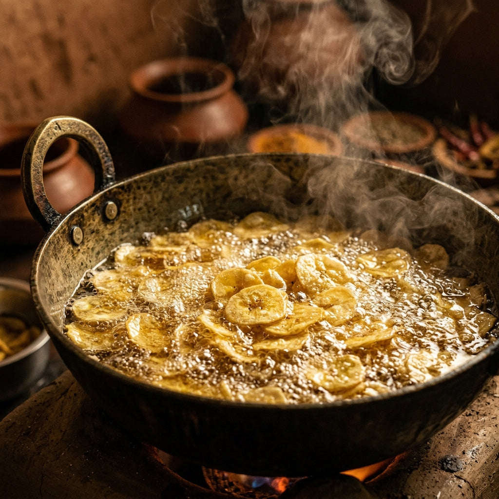 Traditional Kerala chips frying